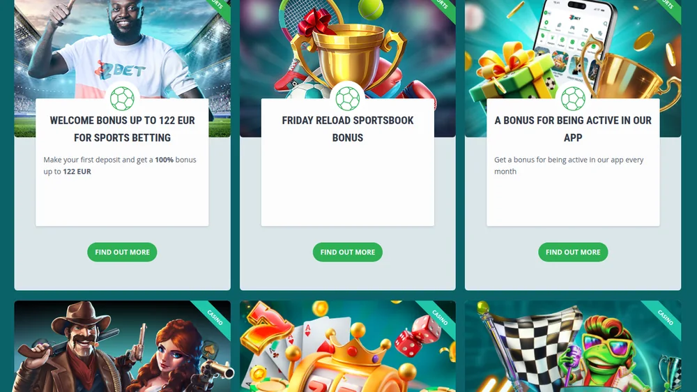 Bonusübersicht von 22Bet mit Willkommensbonus 122 Euro, Casino-Paket 1500 Euro und Freitags-Reload