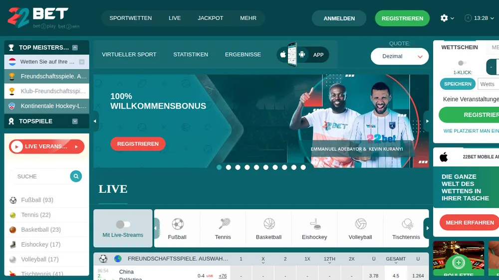 Startseite von 22Bet, aufgerufen aus Luxemburg am 2. Oktober 2026