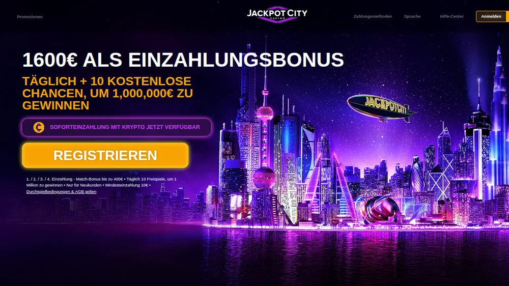Startseite von Jackpot City, aufgerufen aus Luxemburg am 2. Oktober 2026